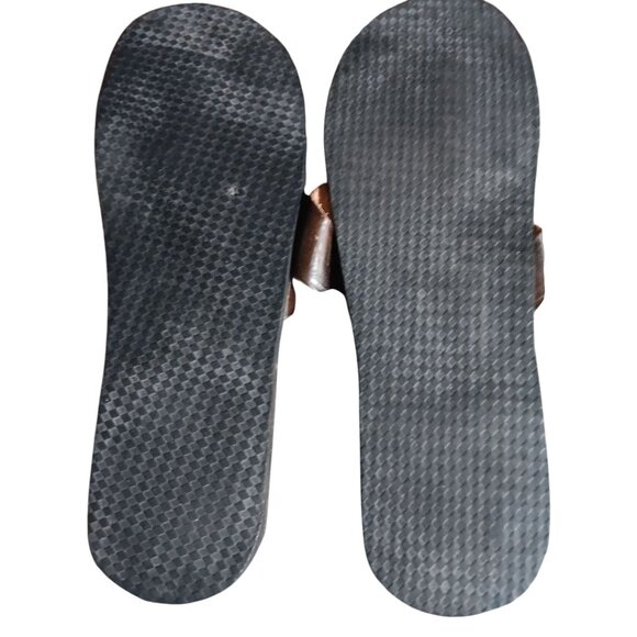 Vintage Women's Sandals Size 7 Aztec Sun Dial Leather Flip Flops 1980's Mexico - Picture 6 of 6